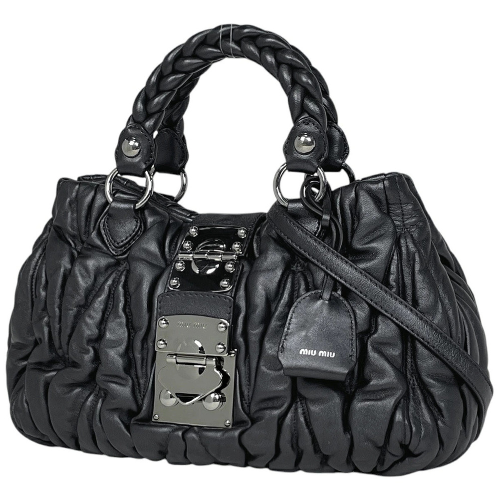 Miu Miu Matelasse 2way Shoulder Bag Gathered Leather Black